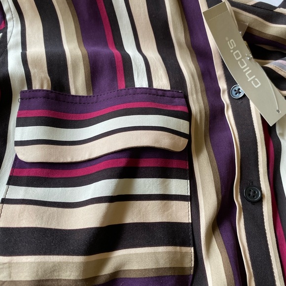 Chico’s Stylish Long Soft Blouse Colorful Stripes - Picture 5 of 8